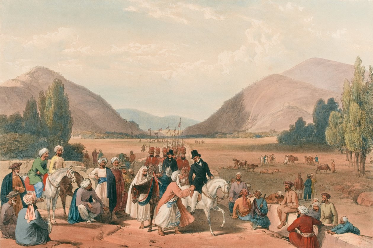 Entrada na Caubul de Killa-Kazee [sic], c.1840 (litografia, tingida) de James (after) Atkinson