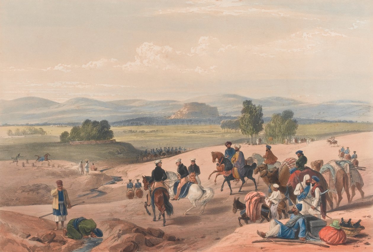The Approach to the Fortress of Kwettah [sic], c.1839 (litografia, colorido) de James (after) Atkinson