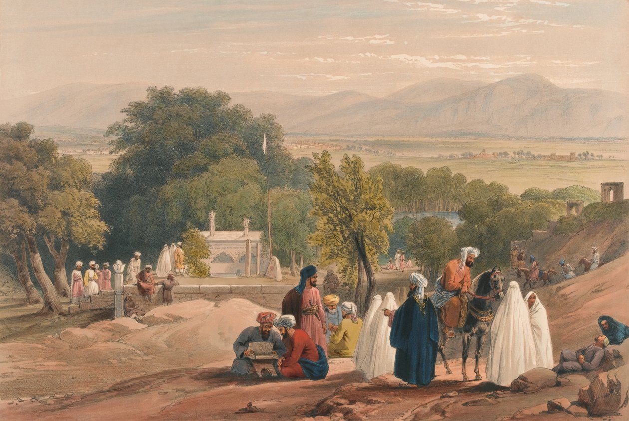 A Tumba do Imperador Baber [sic], c.1840 (litografia, tingida) de James (after) Atkinson