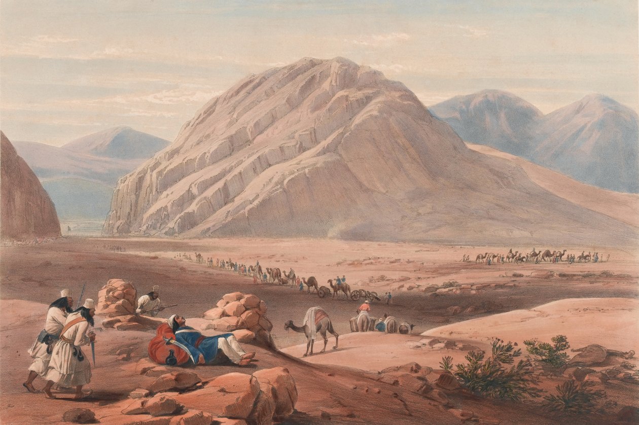 Vista da montanha Baba-Naunee, c.1839 (litografia, tingida) de James (after) Atkinson