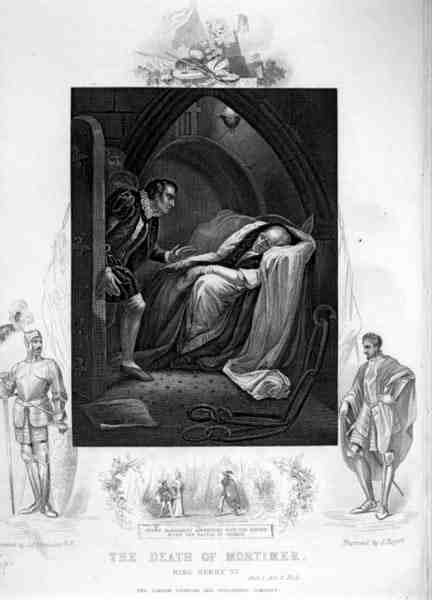 A Morte de Mortimer, Acto II Cena 5, em Henrique VI (Parte I) de William Shakespeare (1564-1616) gravada por J. Rogers (gravura) de James (after) Northcote
