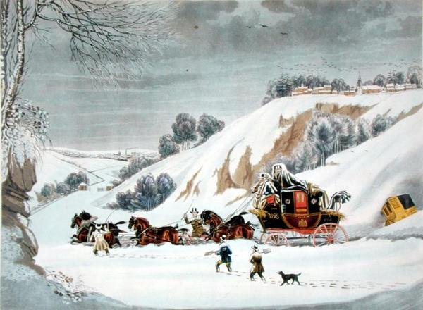 Um Correio na neve profunda, gravado por George Hunt (cor litho) de James (after) Pollard