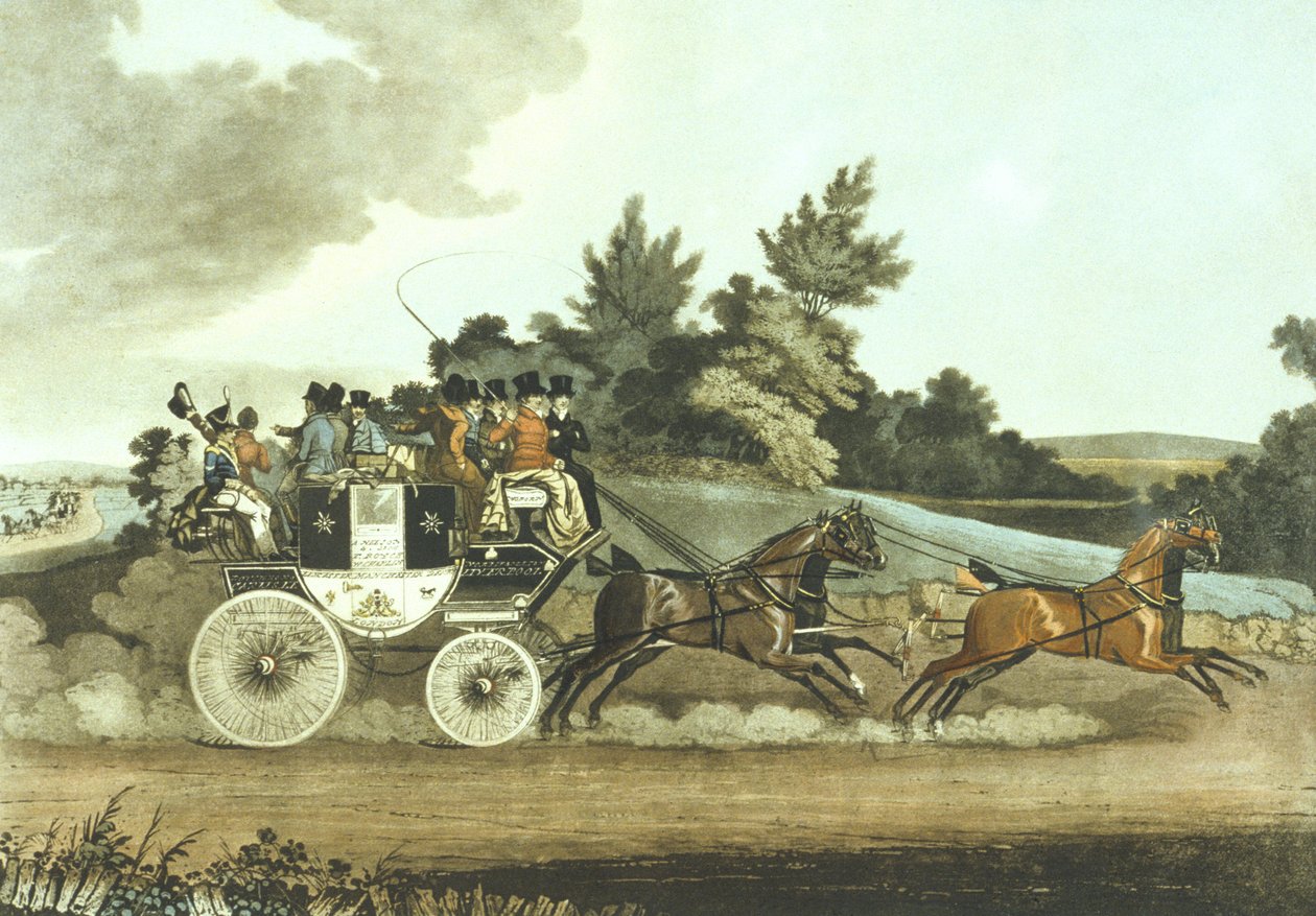 Treinador de Palco e Treinador de Oposição em Sight (litho colorido) de James (after) Pollard
