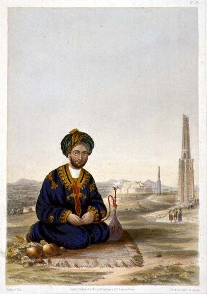 Hyder Khan, o Governador de Ghuznee, placa 19 de "Cenário, Habitantes e Fantasias do Afeganistão", gravada por Walker de James (after) Rattray