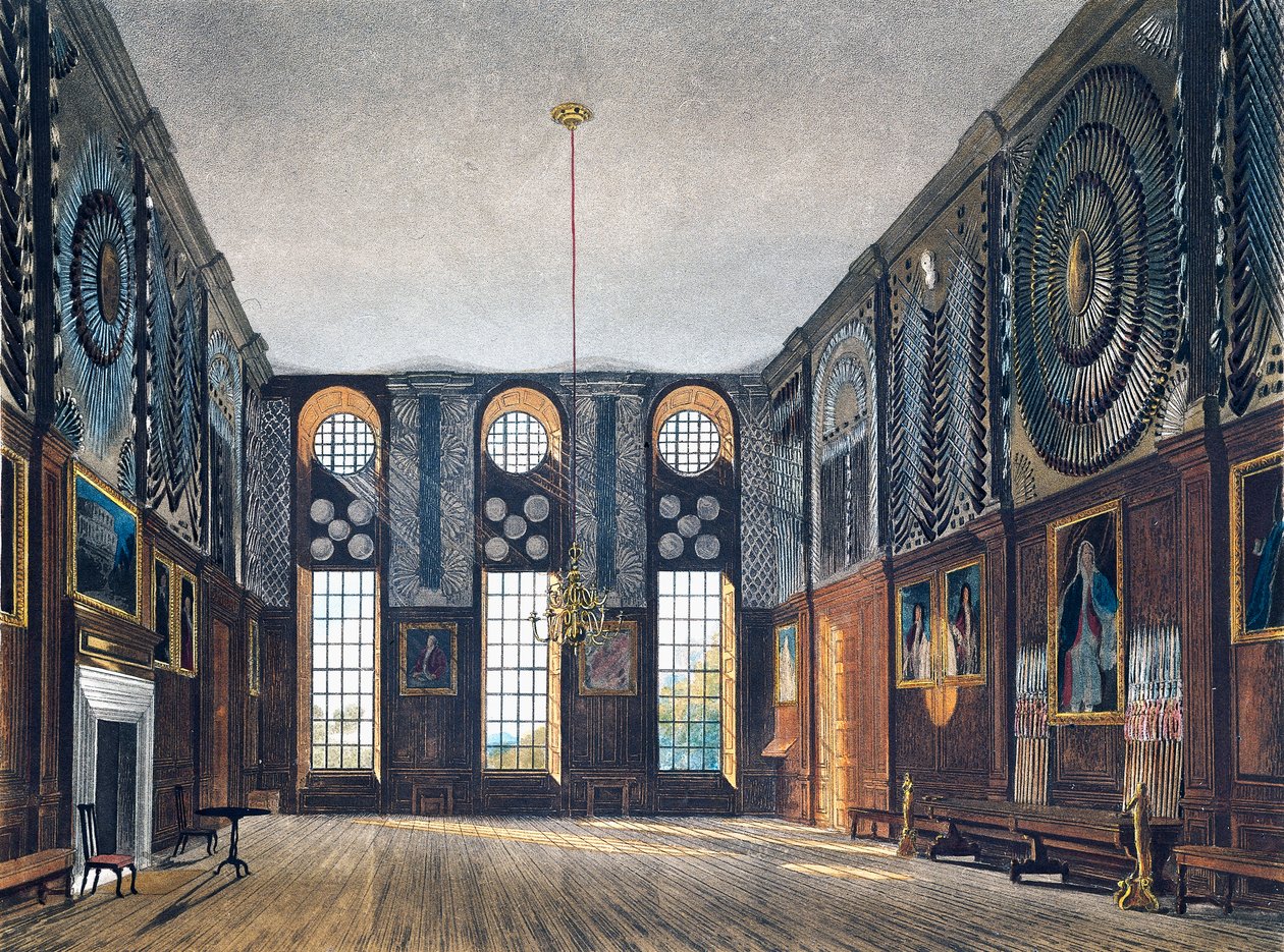 Câmara de guarda, Gravura de Richard Reeve (nascido em 1780), Baseado no desenho de James Stephanoff (ca 1788-1874), From The History of the Royal Residences de James (after) Stephanoff