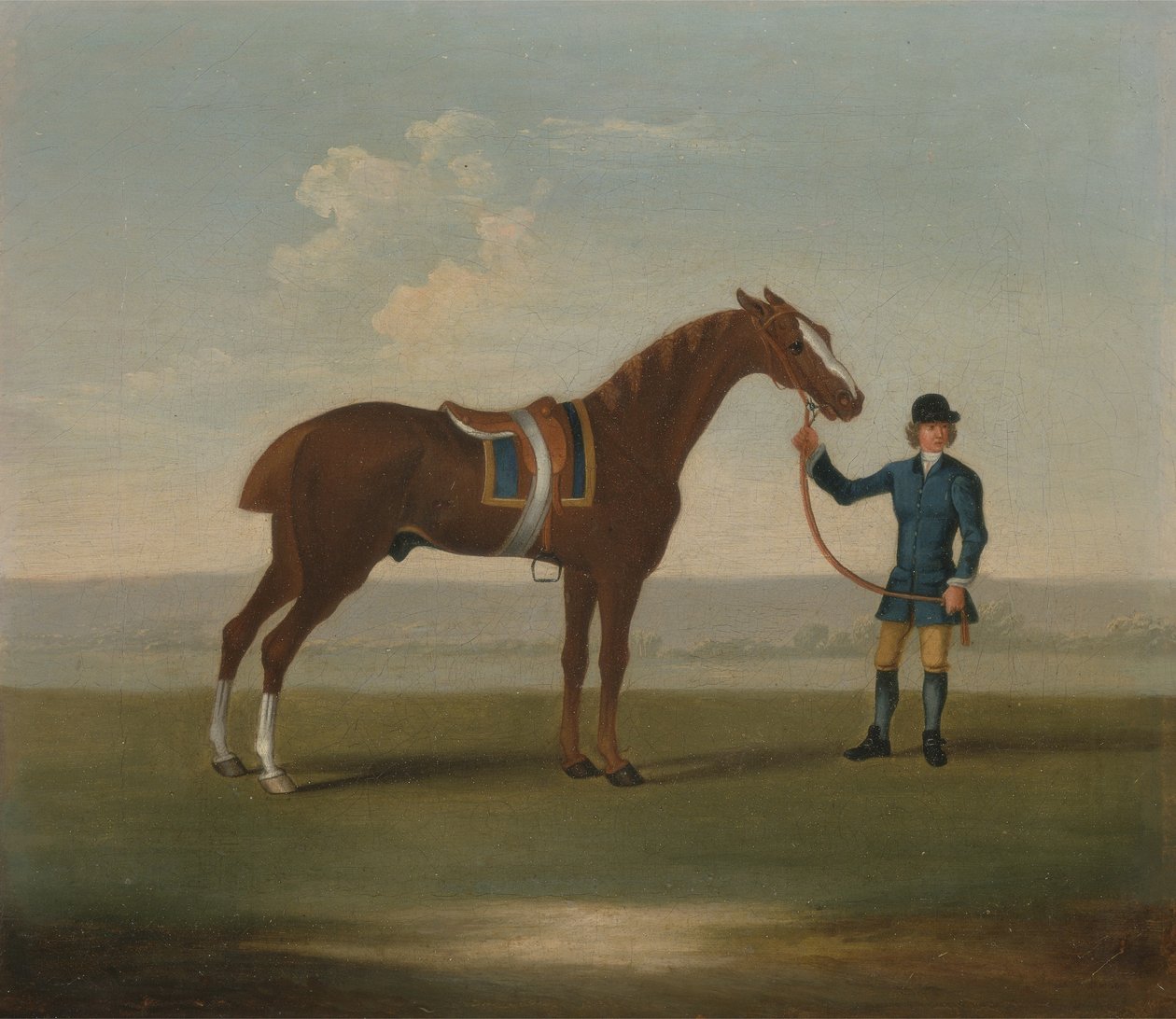 Um cavalo castanho (possivelmente um antigo parceiro) segurado por um noivo (óleo sobre tela) de James (attr.) Seymour