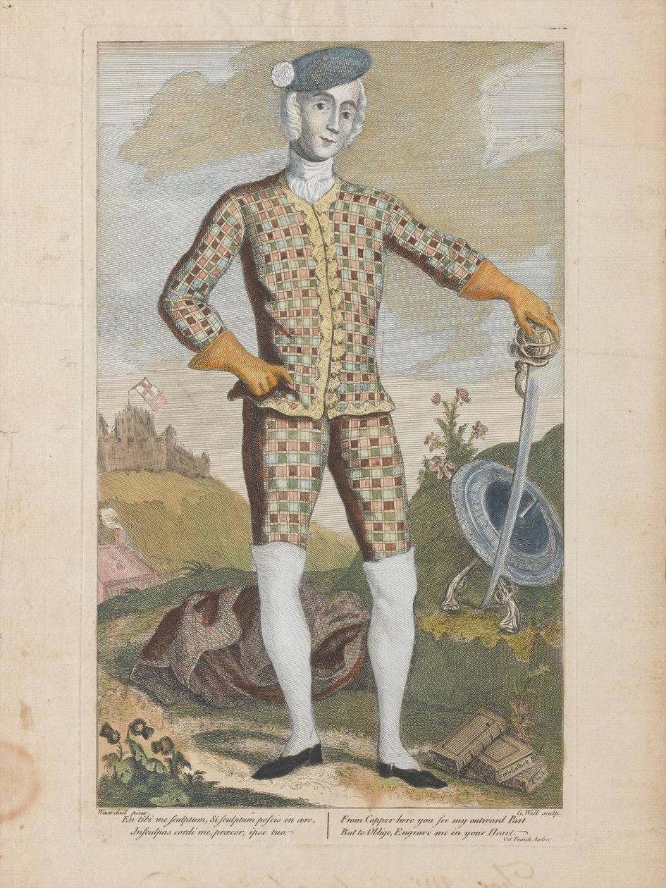 Príncipe Charles Edward Stuart (gravura a cores) de James (c.1692 1767) (after) Wasdail