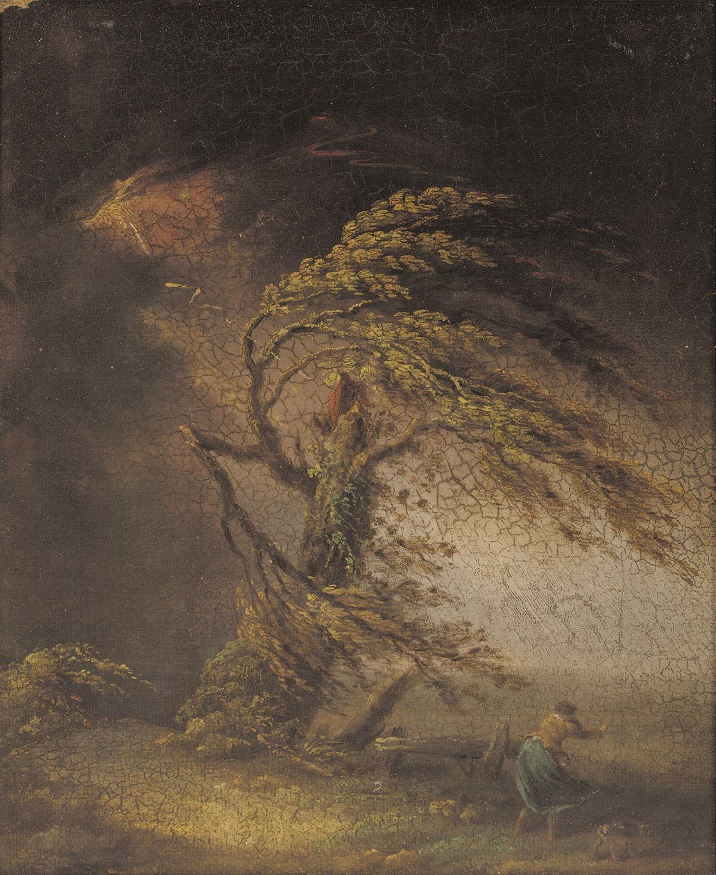 Uma árvore atingida por um raio (óleo sobre tela colocado a bordo) de James (circle of) Ward