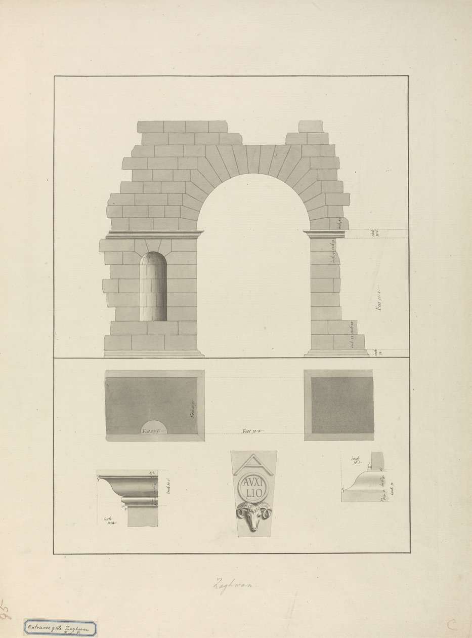 Portão de entrada, Zaghouan (caneta e tinta com lavagem no papel) de James 1730 94 Bruce