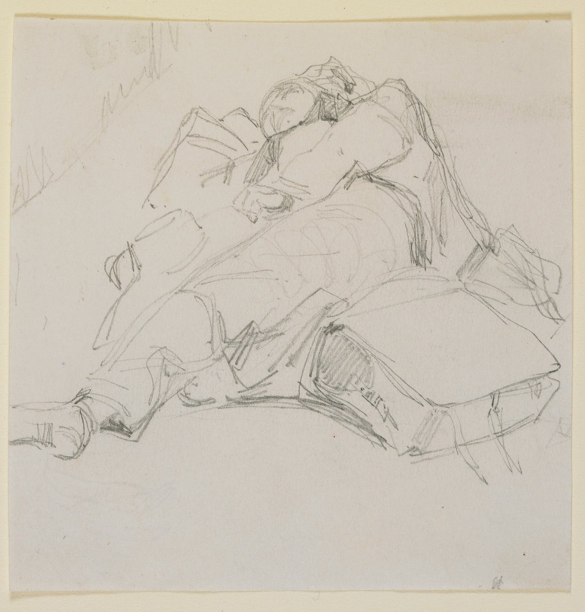 Um homem dormindo em uma pilha de bagagem, 1858. de James Abbott McNeill Whistler