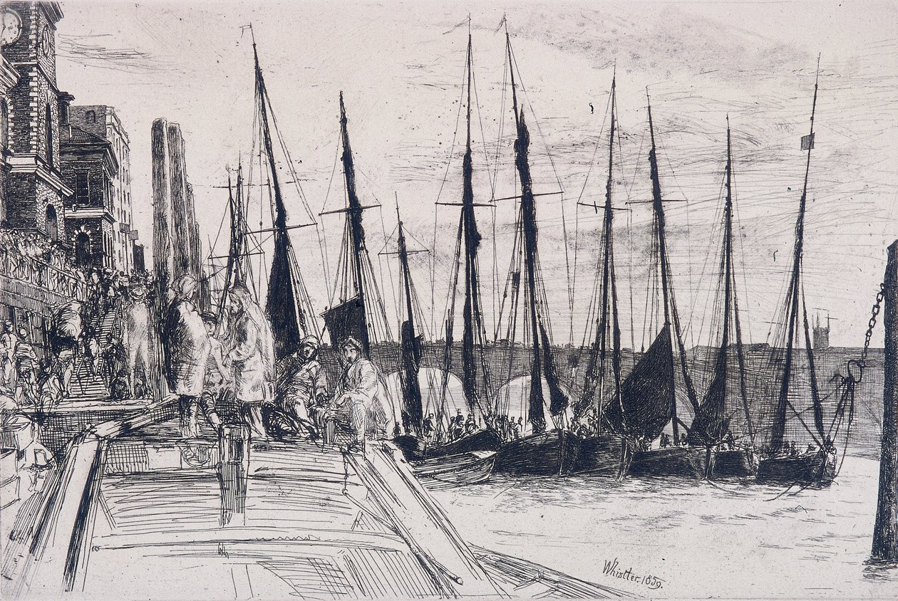 "Boats alongside Billingsgate", Londres, 1859 de James Abbott McNeill Whistler