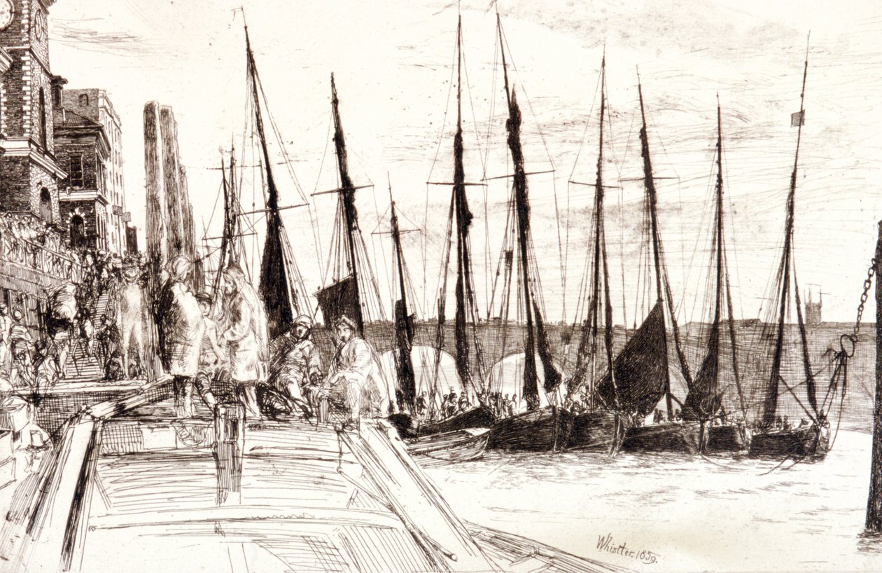 "Boats alongside Billingsgate", Londres, 1859 de James Abbott McNeill Whistler