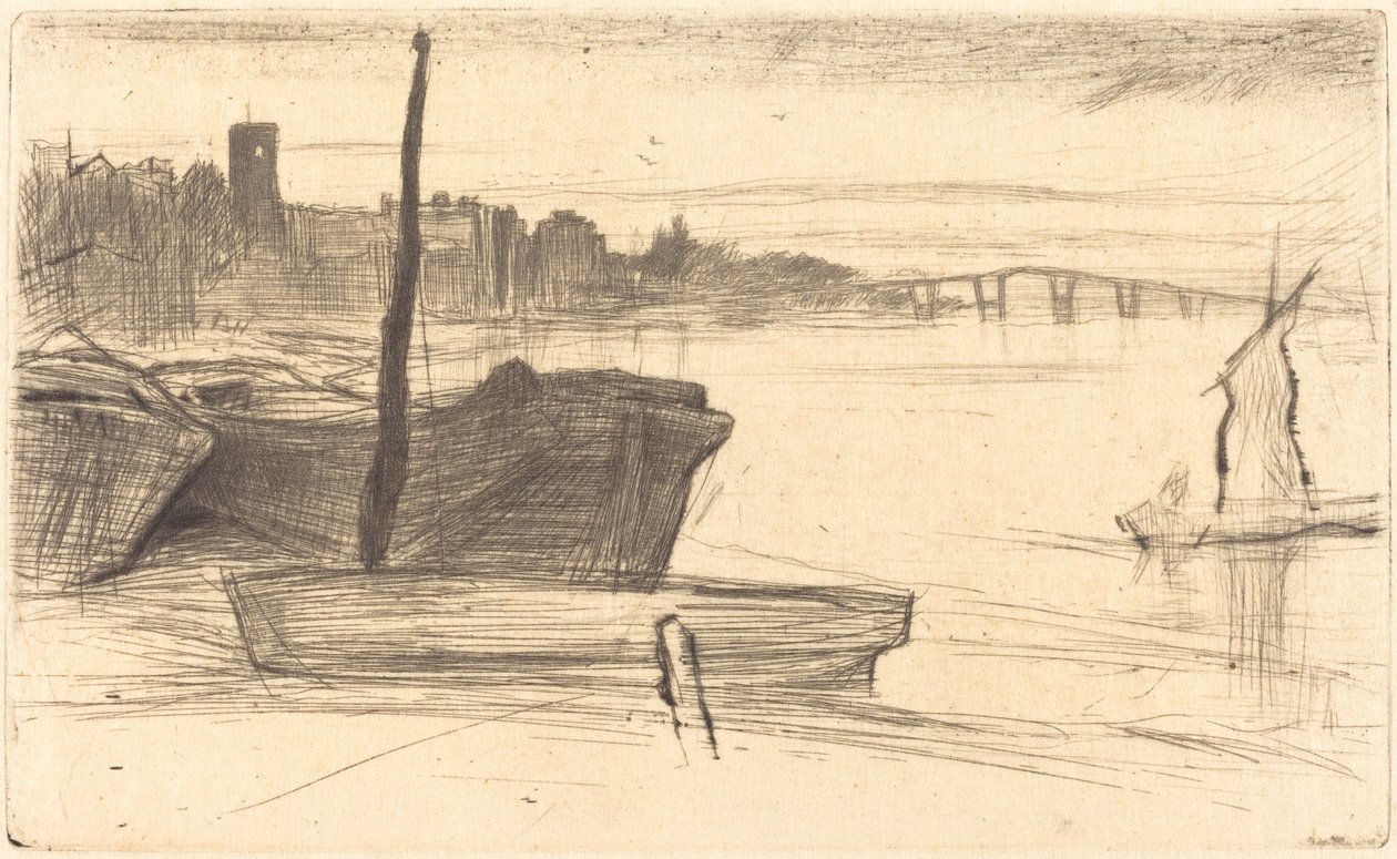 Chelsea Bridge e Igreja, c. 18701871. de James Abbott McNeill Whistler