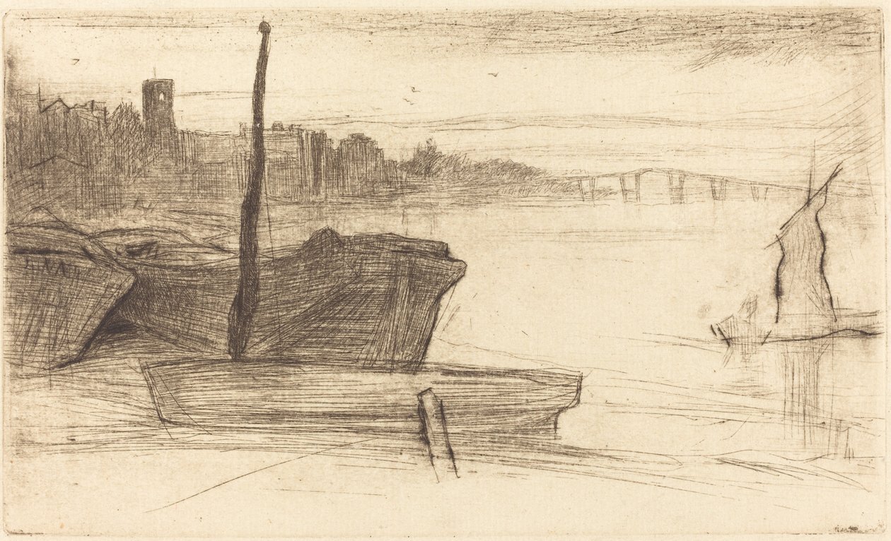 Chelsea Bridge e Igreja, c. 18701871. de James Abbott McNeill Whistler