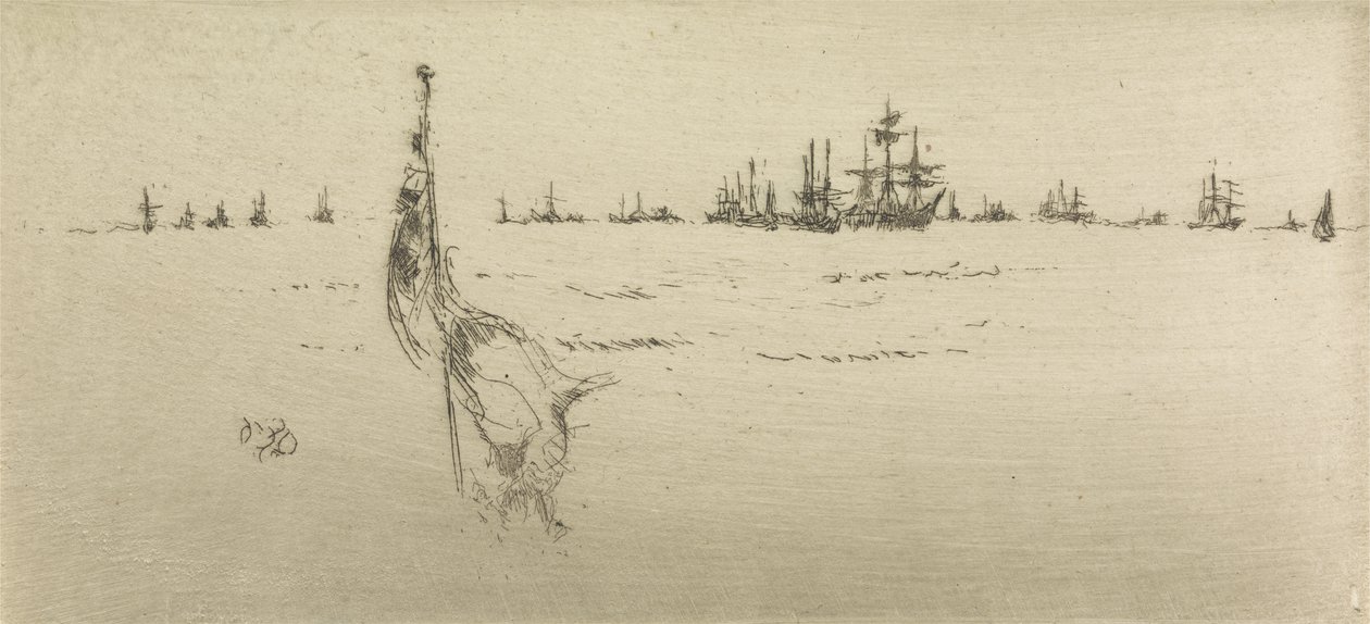 Mergulhando a bandeira, de um conjunto de doze gravuras intitulado The Naval Review, 1887 de James Abbott McNeill Whistler