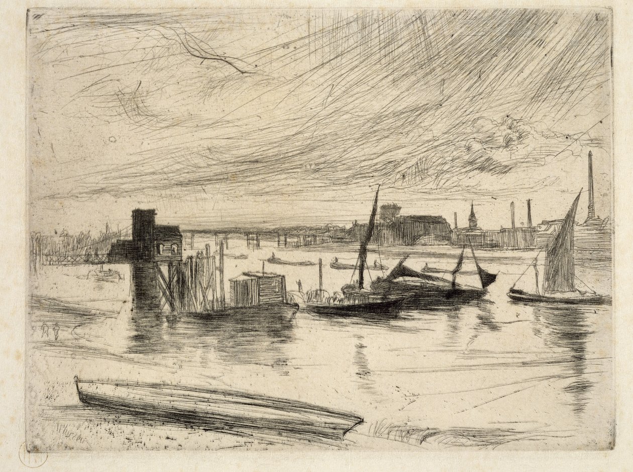 De manhã cedo, Battersea, 1861 (ponto de seca) de James Abbott McNeill Whistler