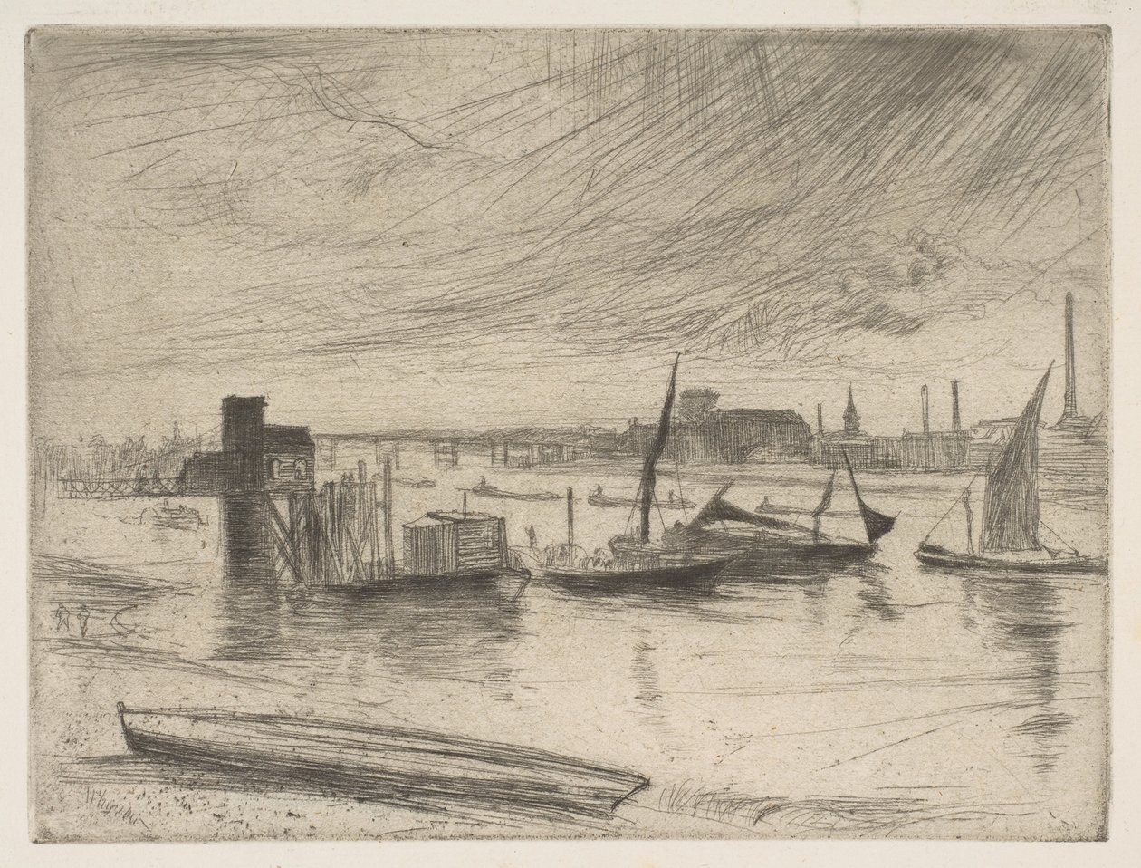 Amanhecer, Battersea Battersea Dawn Cadogan Pier, 1861. de James Abbott McNeill Whistler