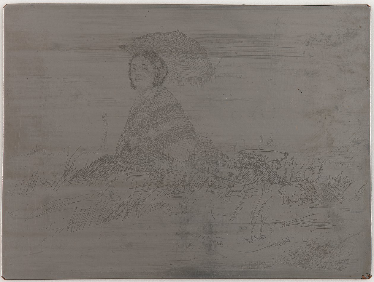 En Plein Soleil. Prato não cancelado de Twelve Etchings from Nature The French Set, 1858. de James Abbott McNeill Whistler