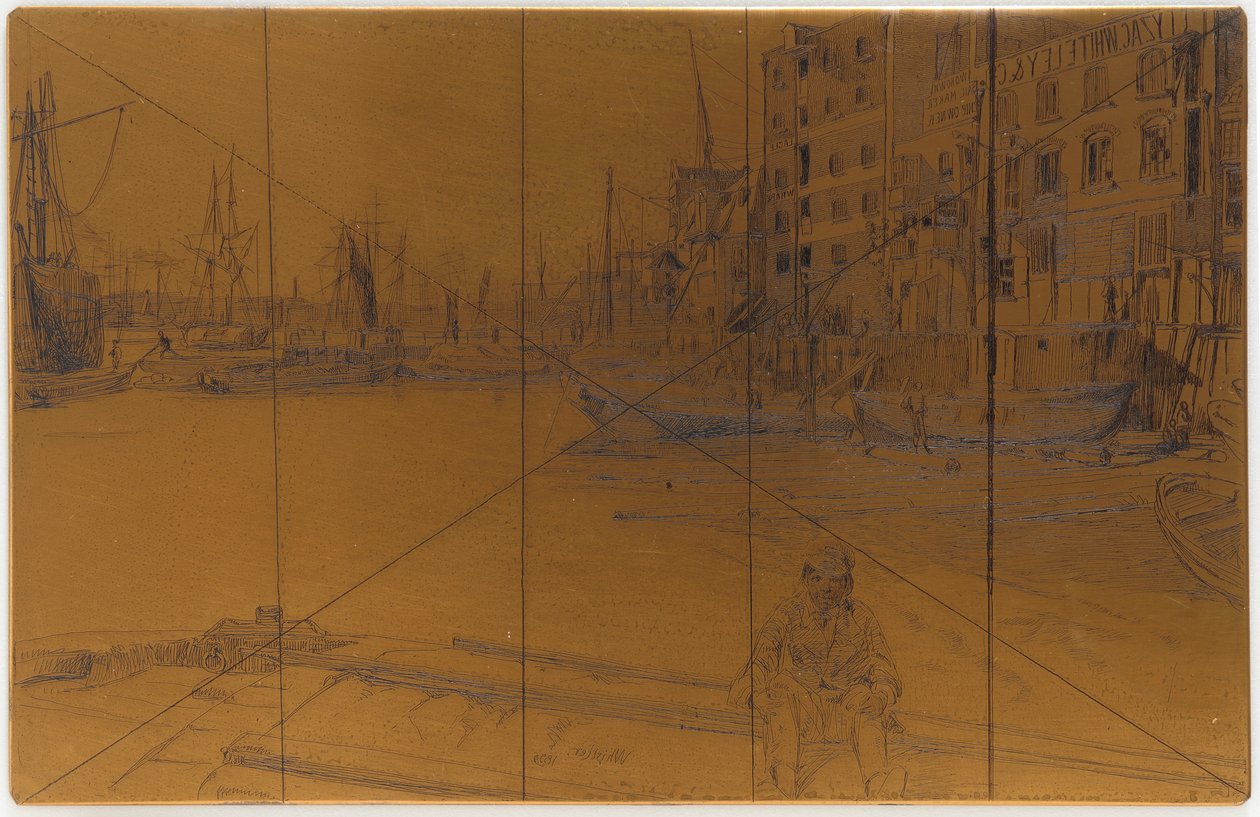 Placa de gravura: Eagle Wharf Tyzac Whiteley and Co., 1859. de James Abbott McNeill Whistler