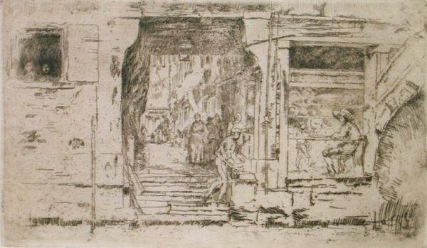Loja de peixe, Veneza (água forte) de James Abbott McNeill Whistler