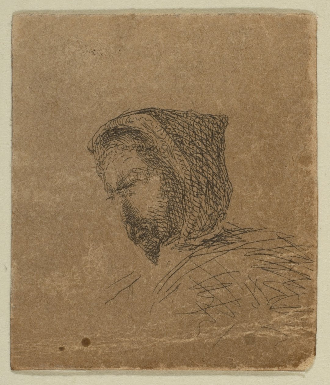 Cabeça masculina encapuzada de Sketches on the Coast Survey Plate, 1854-55. de James Abbott McNeill Whistler