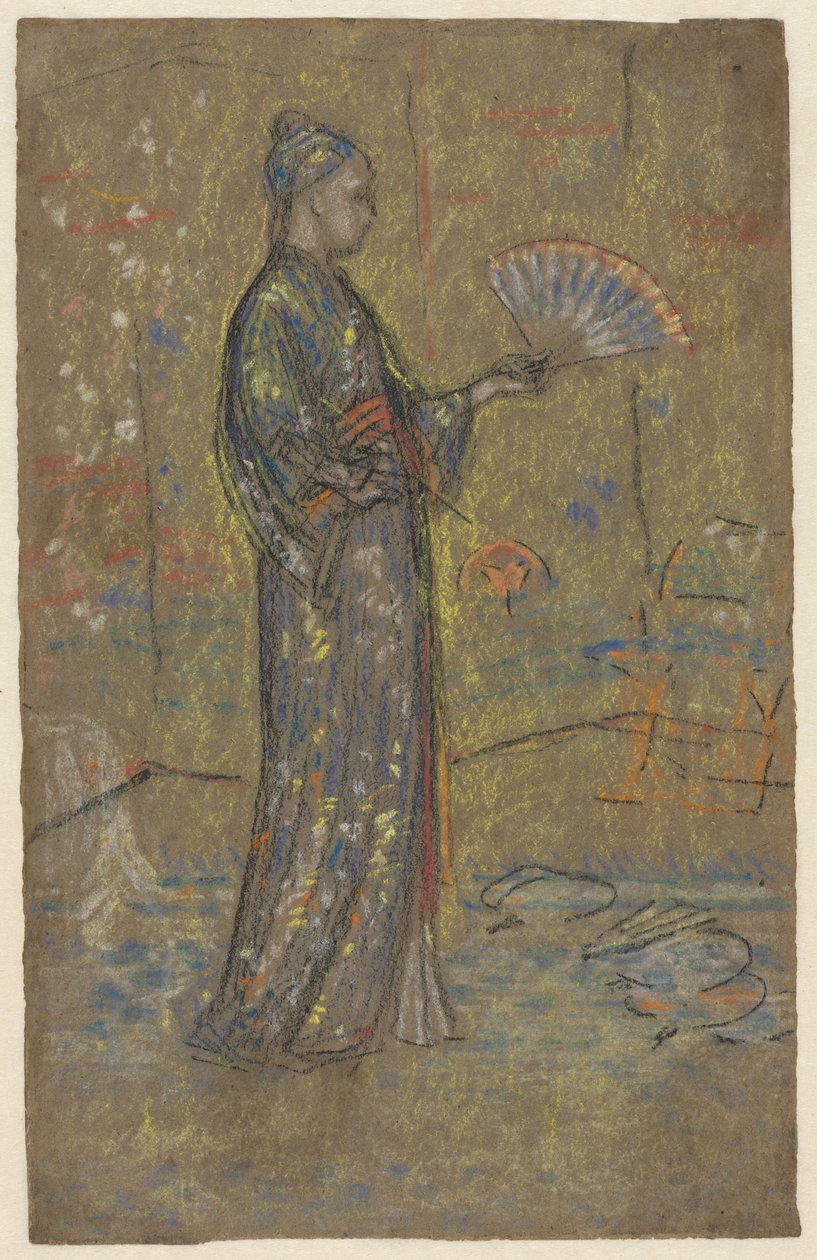 Mulher Japonesa Pintando um Leque, c.1872 (giz preto e pastel) de James Abbott McNeill Whistler