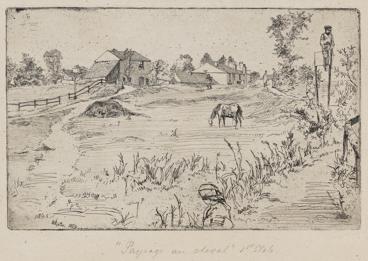 Paisagem com o cavalo (The Meadow) 1859 (gravura no papel) de James Abbott McNeill Whistler