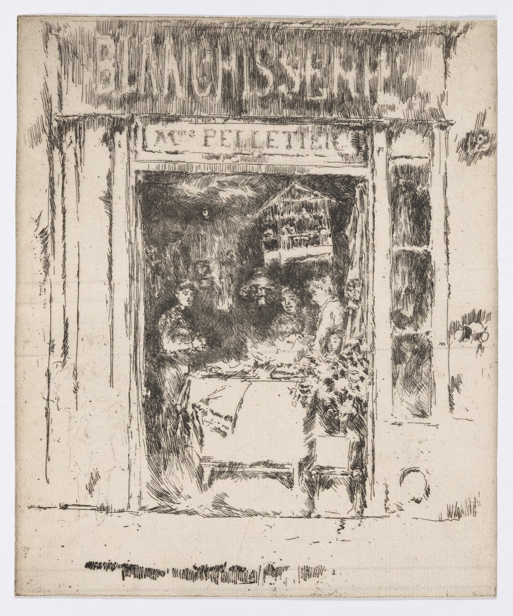 Mme Pelletier, Blanchisserie, Paris, c.1892-93 (gravura; tinta sobre papel) de James Abbott McNeill Whistler