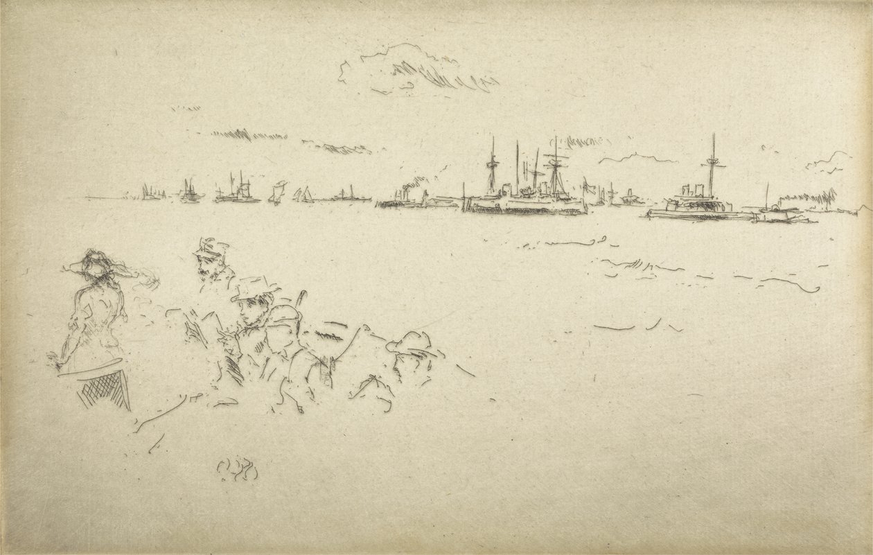 Monitores, de um conjunto de doze gravuras intitulado The Naval Review, 1887 de James Abbott McNeill Whistler