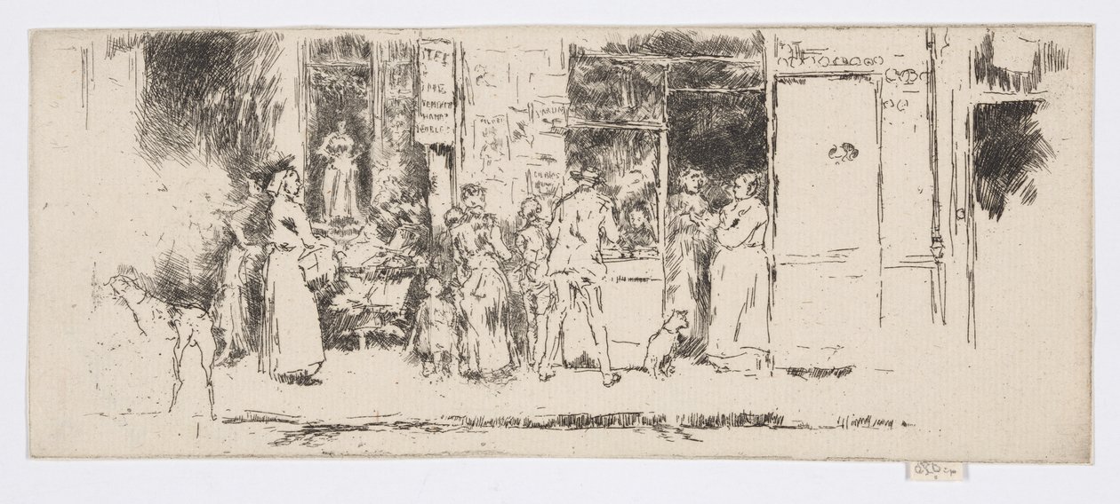 Banca de jornais, Rue de Seine, c.1892-93 (gravura; tinta sobre papel) de James Abbott McNeill Whistler