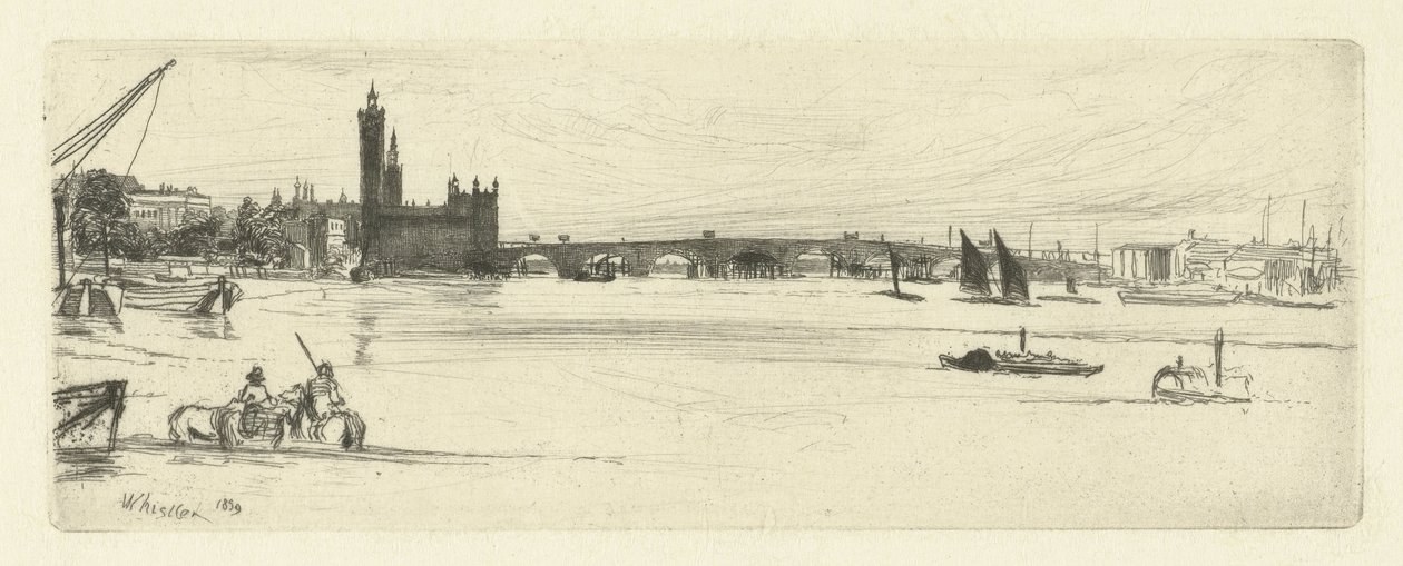 A velha ponte de Westminster
Dezasseis gravuras de cenas do Tamisa e outros temas (título da série) de James Abbott McNeill Whistler