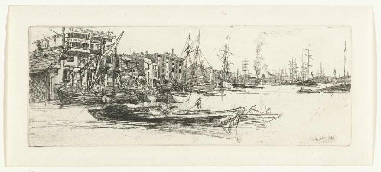 Pakhuizen aan de Theems Armazéns do Tâmisa Dezesseis gravuras de cenas no Tamisa e outros assuntos (título da série) de James Abbott McNeill Whistler