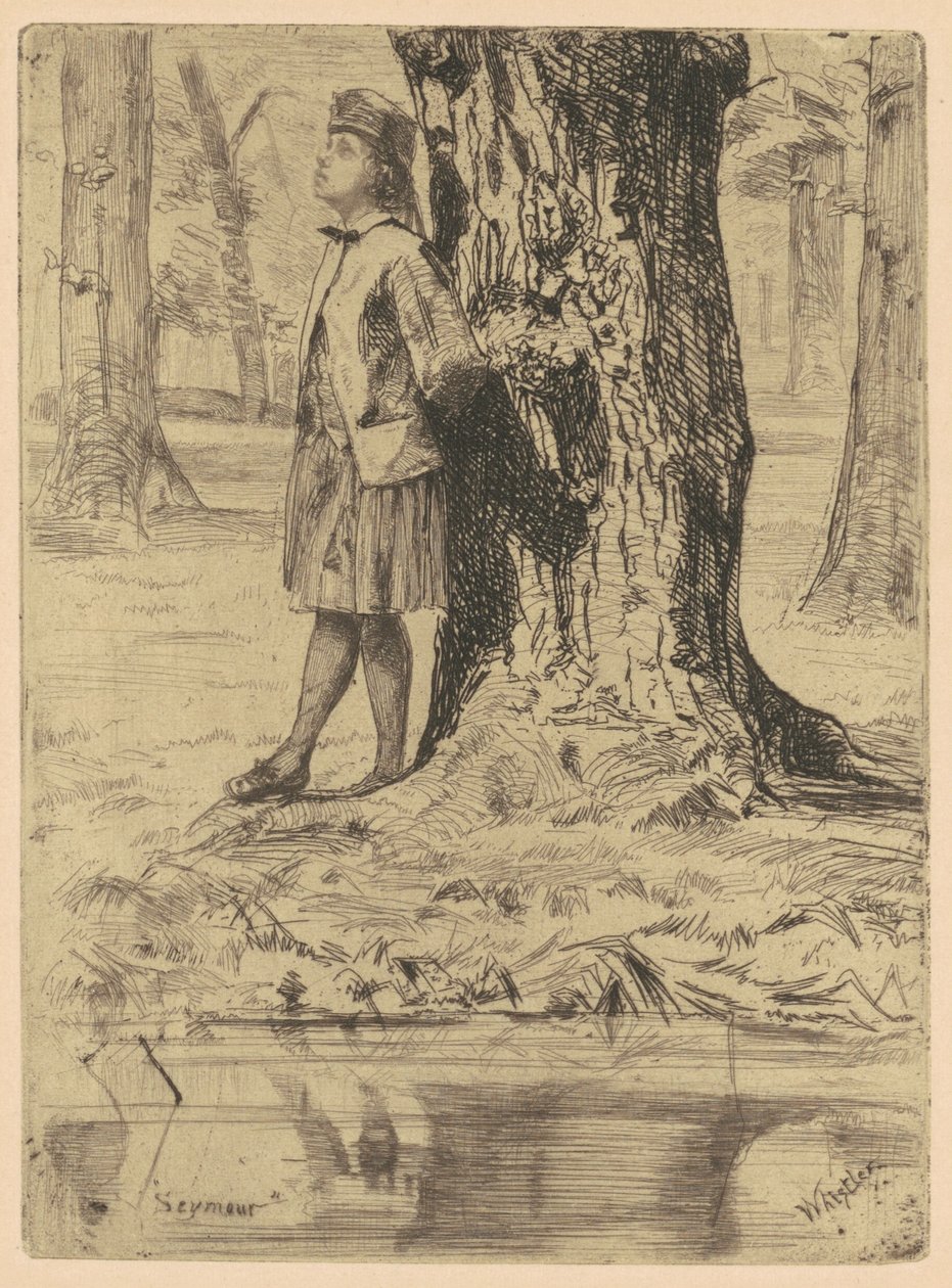 Seymour em pé debaixo de uma árvore, 18581859. de James Abbott McNeill Whistler