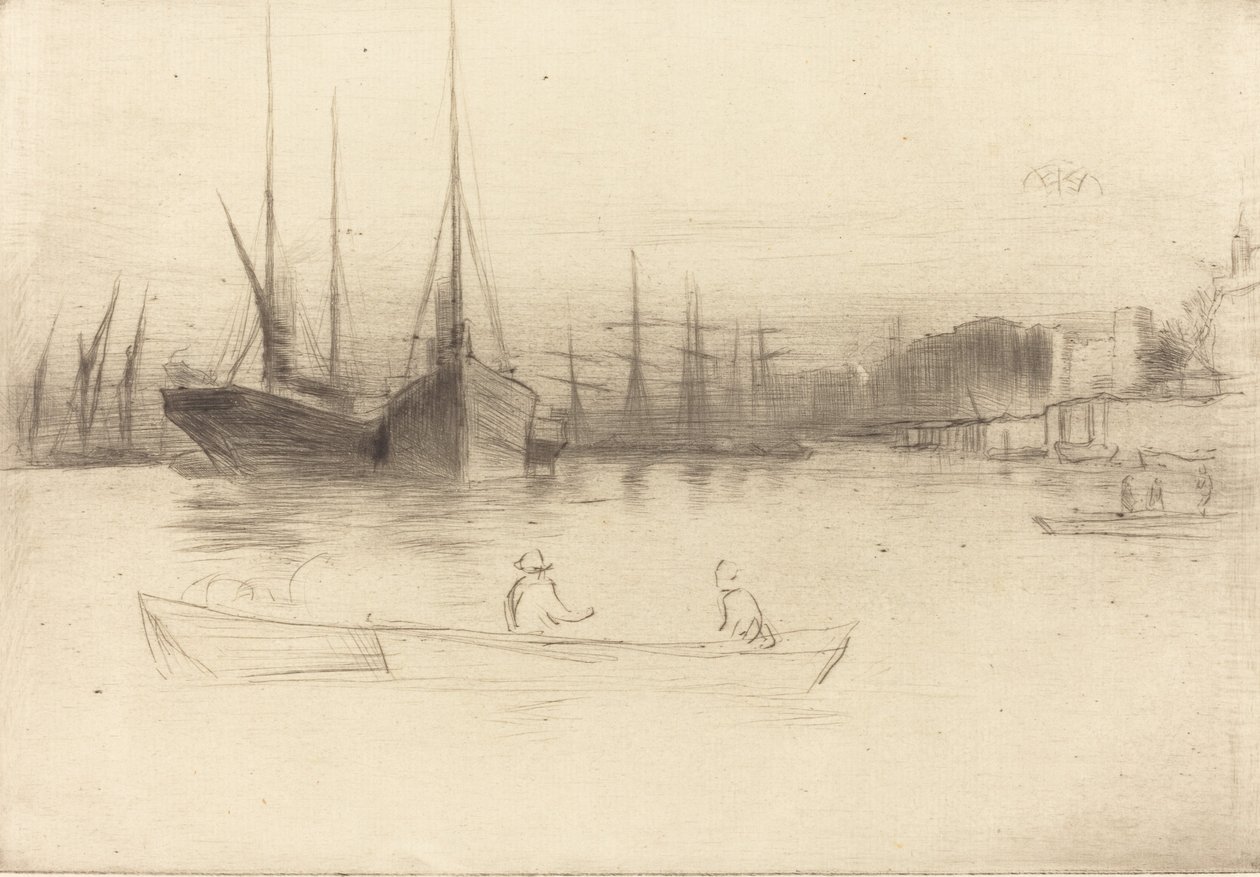 Barcos a vapor ao largo da Torre, 1875. de James Abbott McNeill Whistler
