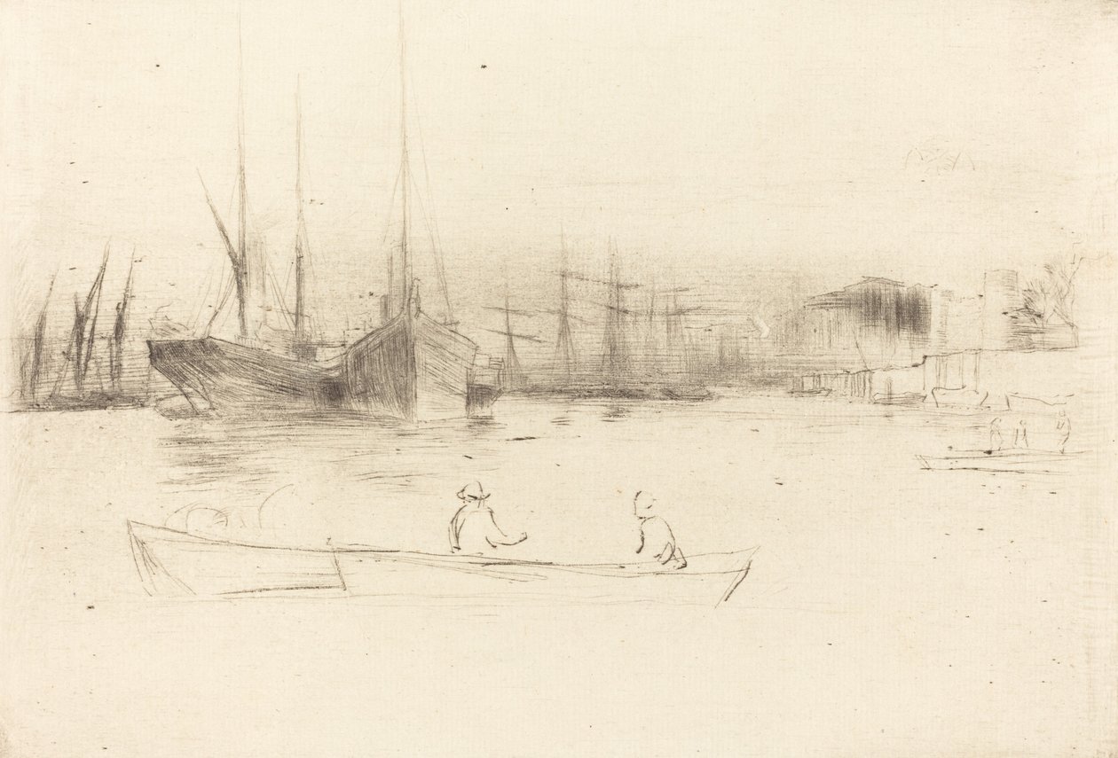 Barcos a vapor ao largo da Torre, 1875. de James Abbott McNeill Whistler