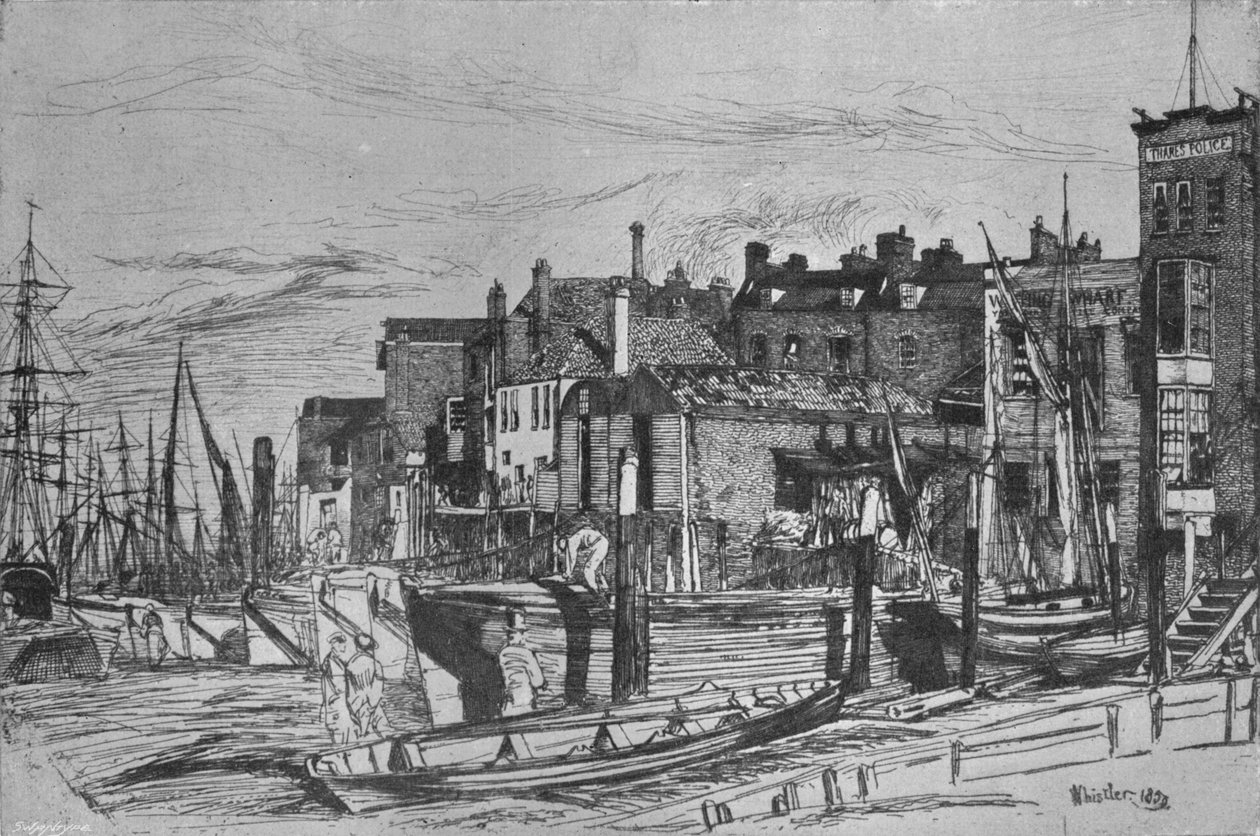 A polícia do Tamisa chamava-se anteriormente Wapping Wharf, 1859, 1903 de James Abbott McNeill Whistler