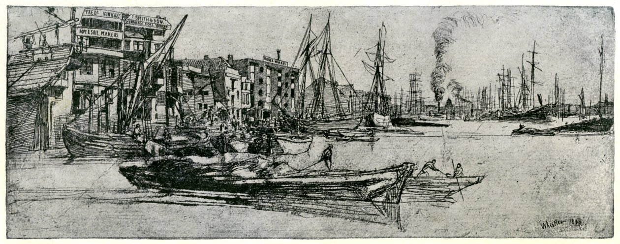 Thames Warehouse, século XIX, 1904. de James Abbott McNeill Whistler