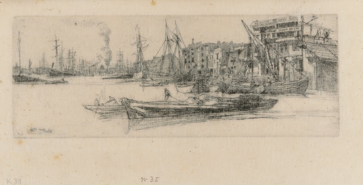 Thames Warehouses, 1859. de James Abbott McNeill Whistler