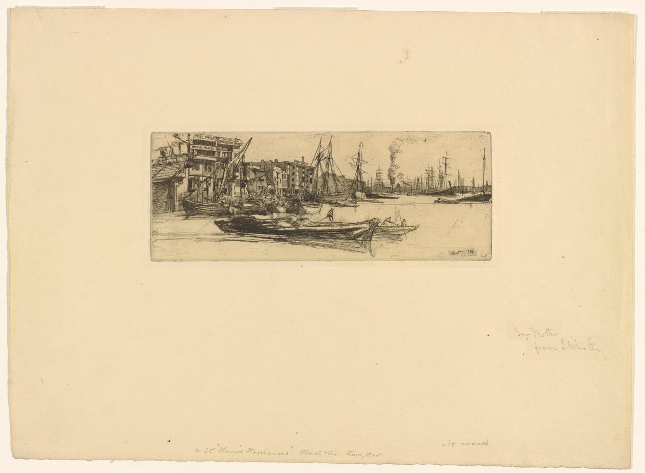 Thames Warehouses, 1859. de James Abbott McNeill Whistler