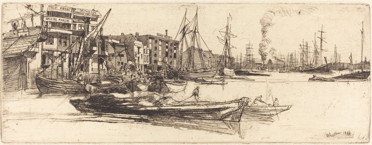 Armazéns do Tamisa, 1859. de James Abbott McNeill Whistler