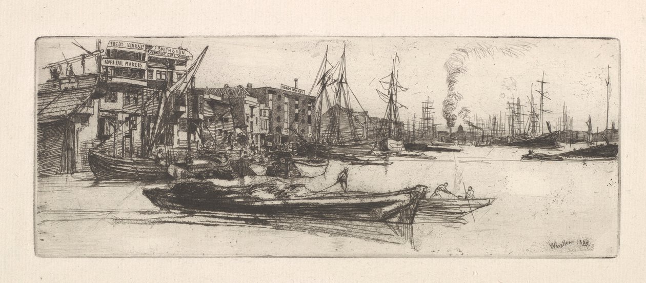 Thames Warehouses, 1859. de James Abbott McNeill Whistler