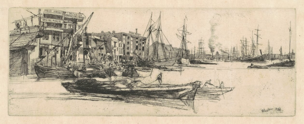 Thames Warehouses, 1859. de James Abbott McNeill Whistler