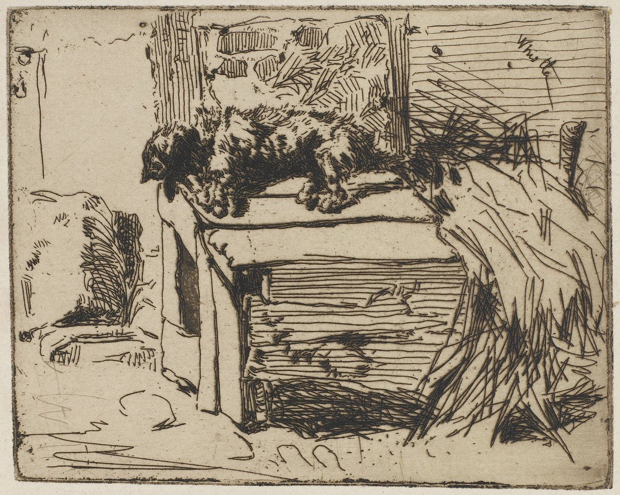 O cão no canil, 1858 (gravura no papel) de James Abbott McNeill Whistler