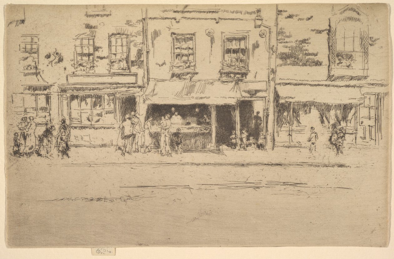 A loja dos peixes, loja ocupada dos peixes de Chelsea, Chelsea, 1886-87. de James Abbott McNeill Whistler