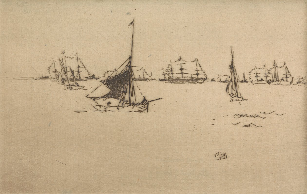 The Fleet: Evening, de um conjunto de doze gravuras intitulado The Naval Review, 1887 de James Abbott McNeill Whistler