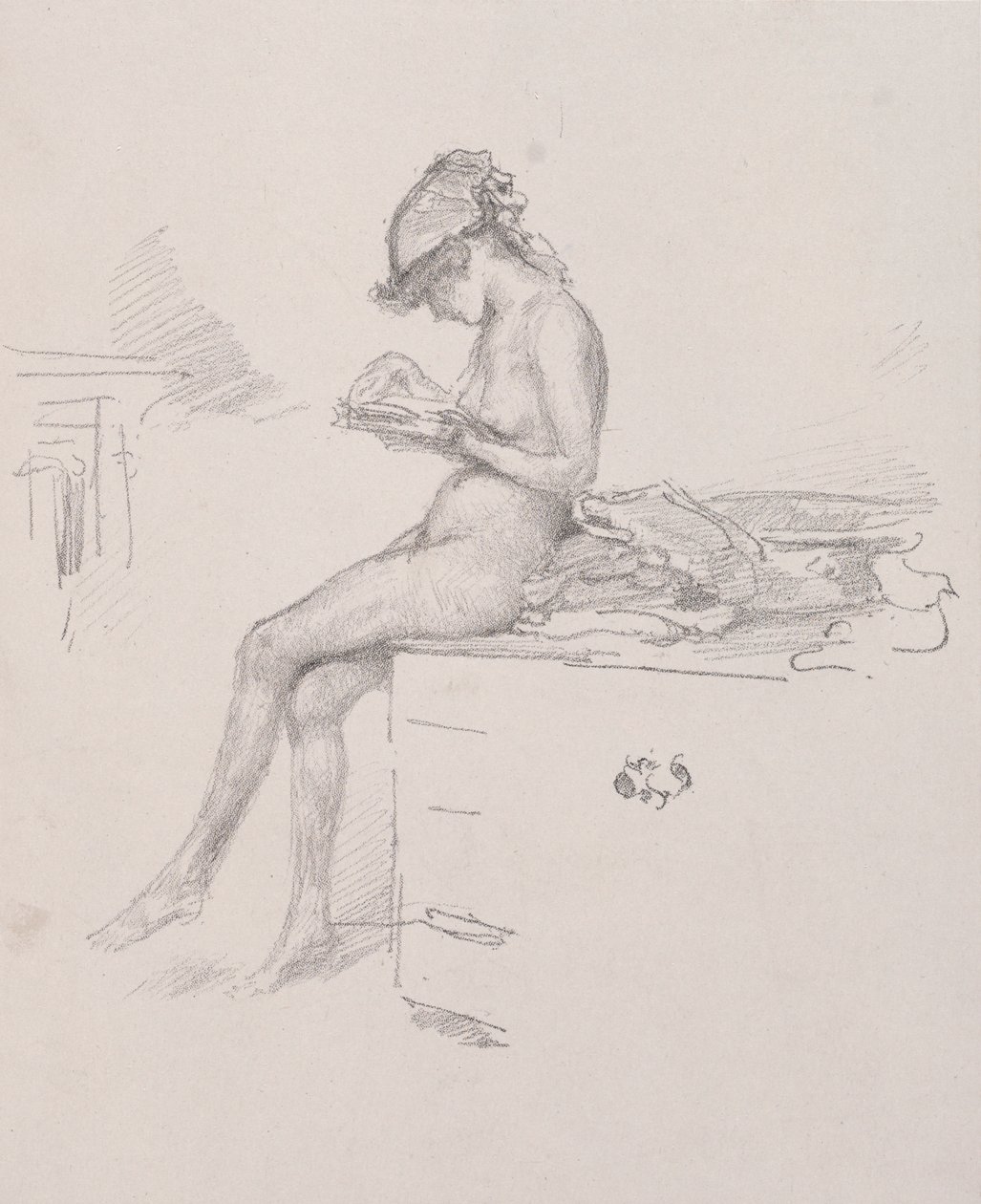 A pequena leitura do modelo nu, 1890. de James Abbott McNeill Whistler