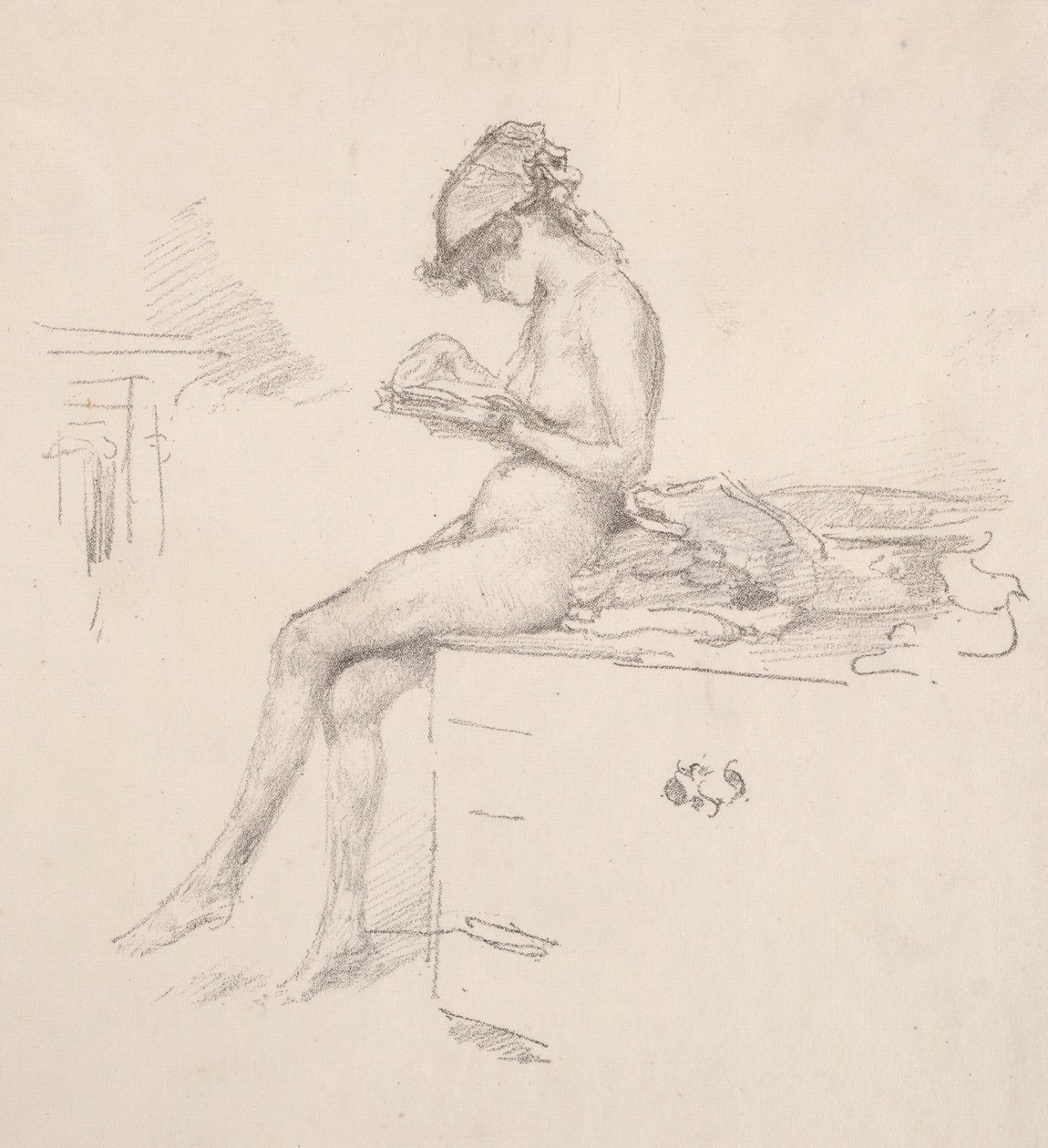 A pequena leitura do modelo nu, 1890. de James Abbott McNeill Whistler