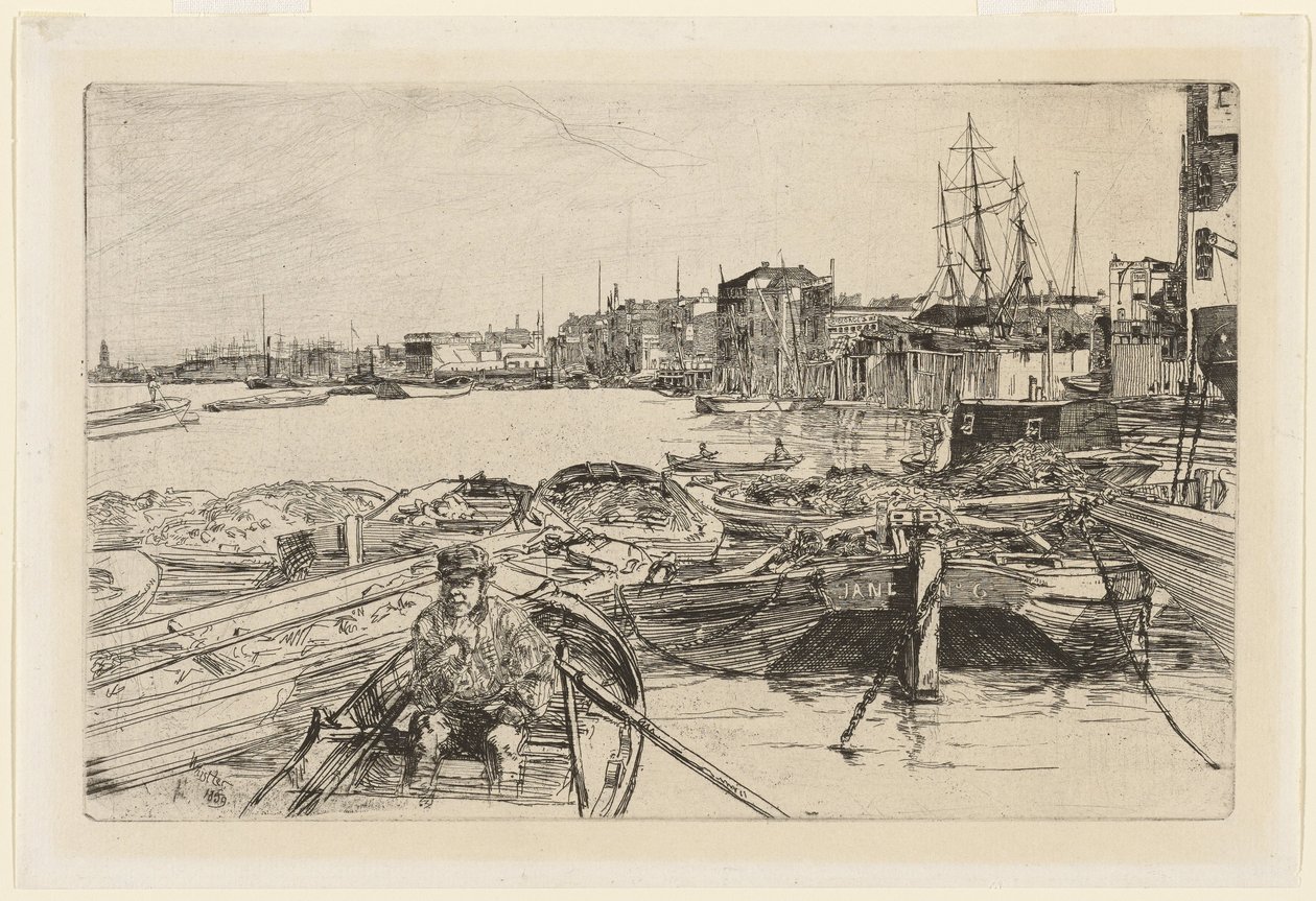 A doca, de Dezasseis águas-fortes de cenas no Tamisa de James Abbott McNeill Whistler