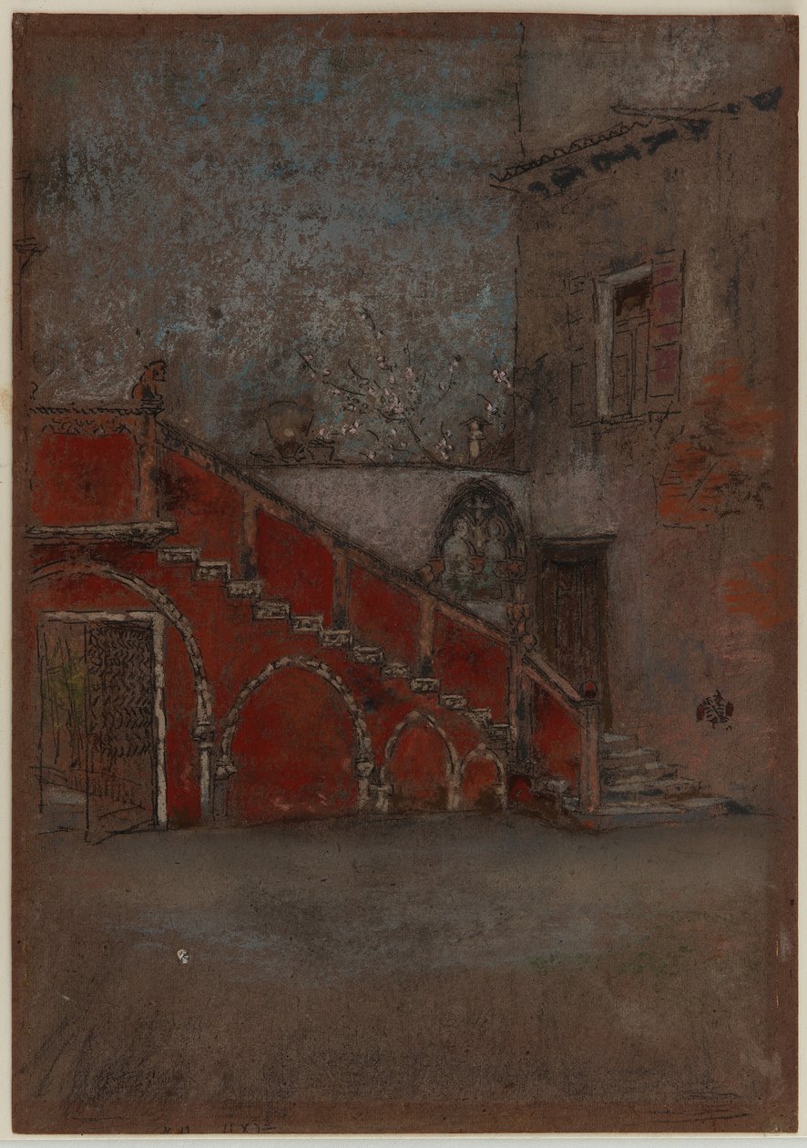 The Staircase: Nota em vermelho, 1880 (pastel e pastel sobre papel pardo) de James Abbott McNeill Whistler