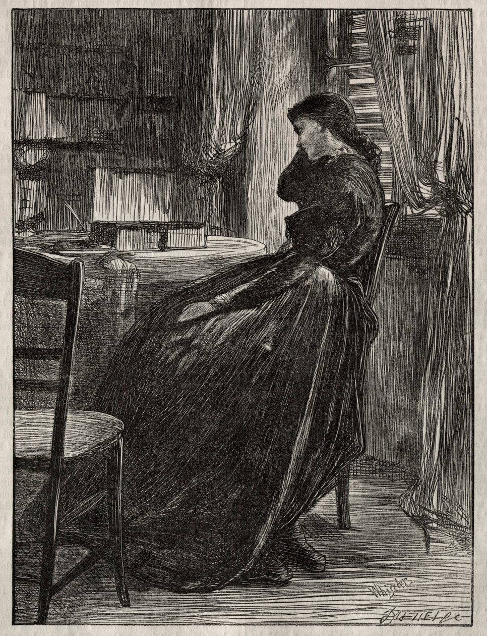 O Sermão do Julgamento: Joanna Douglas em Her Desk, 1862. de James Abbott McNeill Whistler